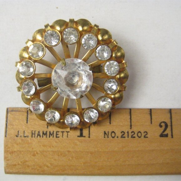 MCM Brooch Pin Goldtone Vintage 1960 Estate Starburst SunBurst MOD Rhinestone - Picture 2 of 6